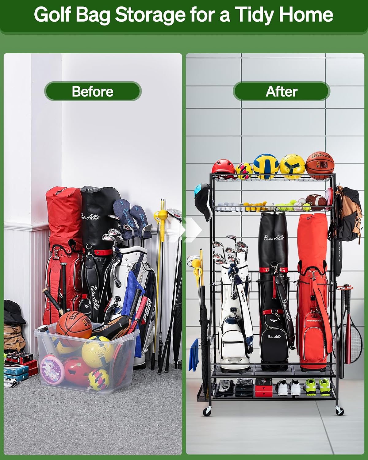 Golf Bag Storage Organizer Rac - đánh giá và giá Golf Equipment Organizer For Garage