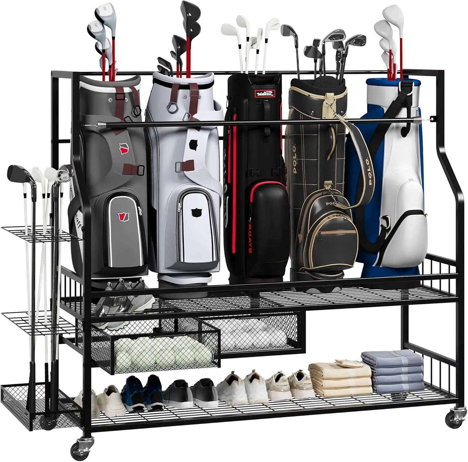 Multifunctional Rolling Golf B - đánh giá và giá Golf Equipment Organizer For Garage